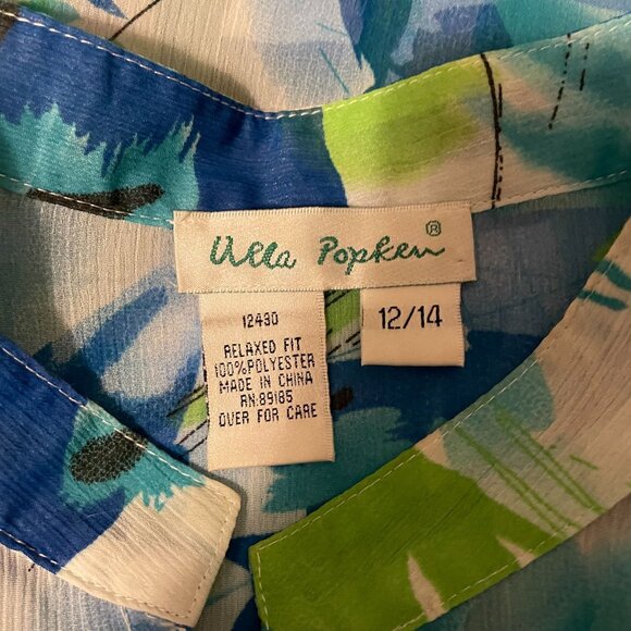 Ulla Popken Blue & Green Abstract Pattern Relaxed Button-Down Blouse  Size 14 - Picture 5 of 5